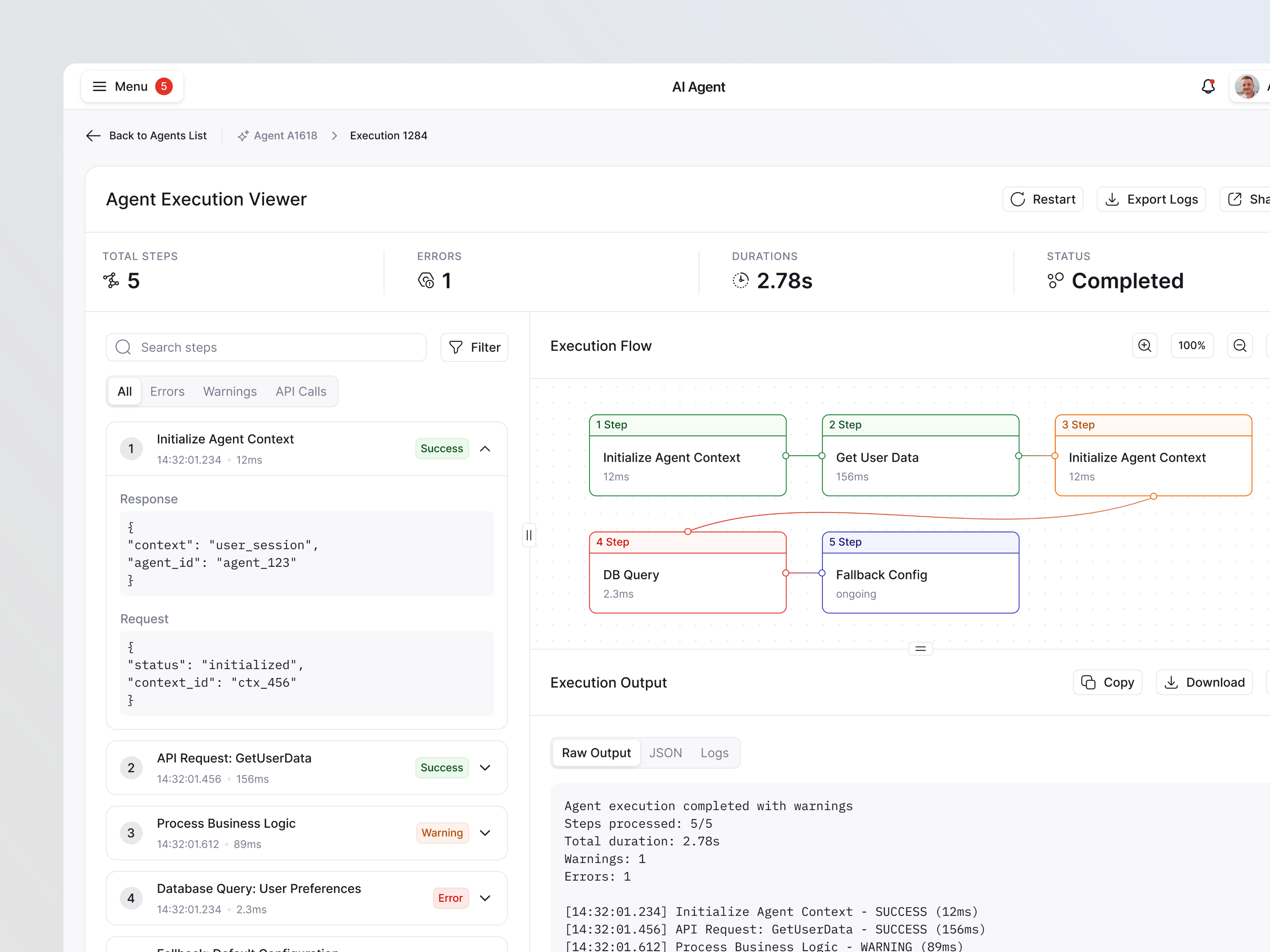 Example of UX/UI Design for AI Agent Platform — Light Mode