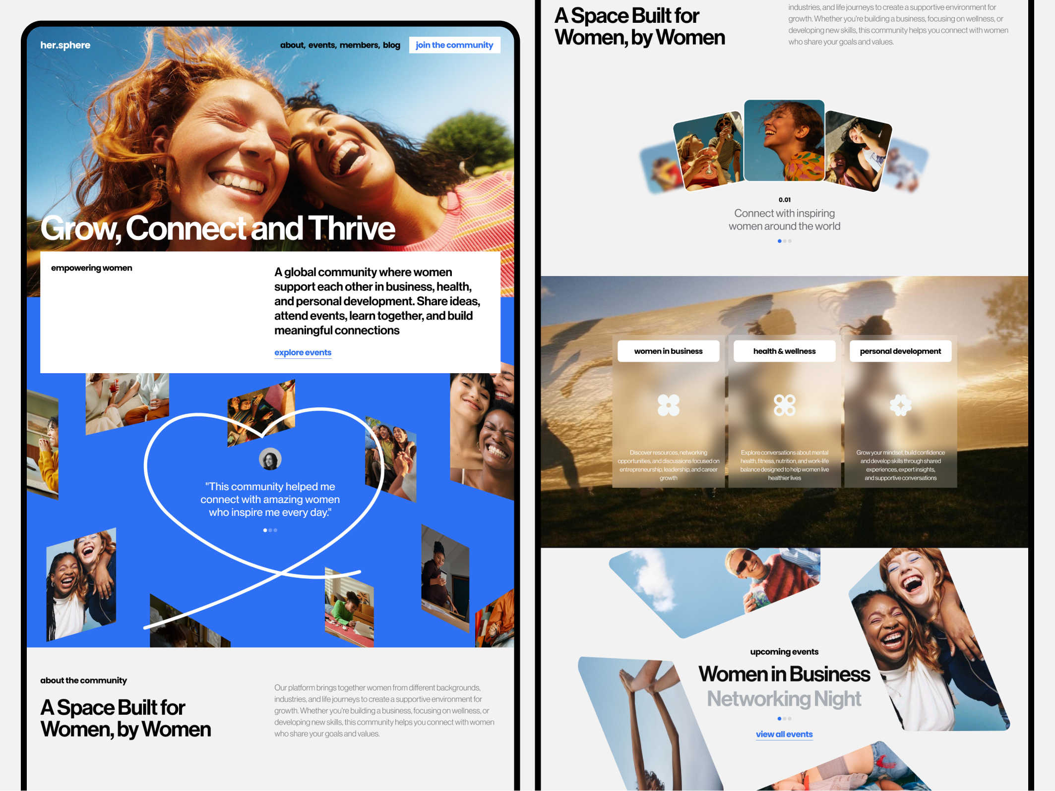 Women’s Community Website Design corporate website design events lifestyle product design responsive shopify social app social media social network social website startup ui ux web webflow website design women in tech womens community womens website