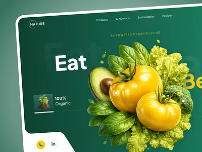 Organic Food Experience - AI Nutrition Platform (Final Concept) 3d design figma food app health app landing page product design ui design ux design web design website design