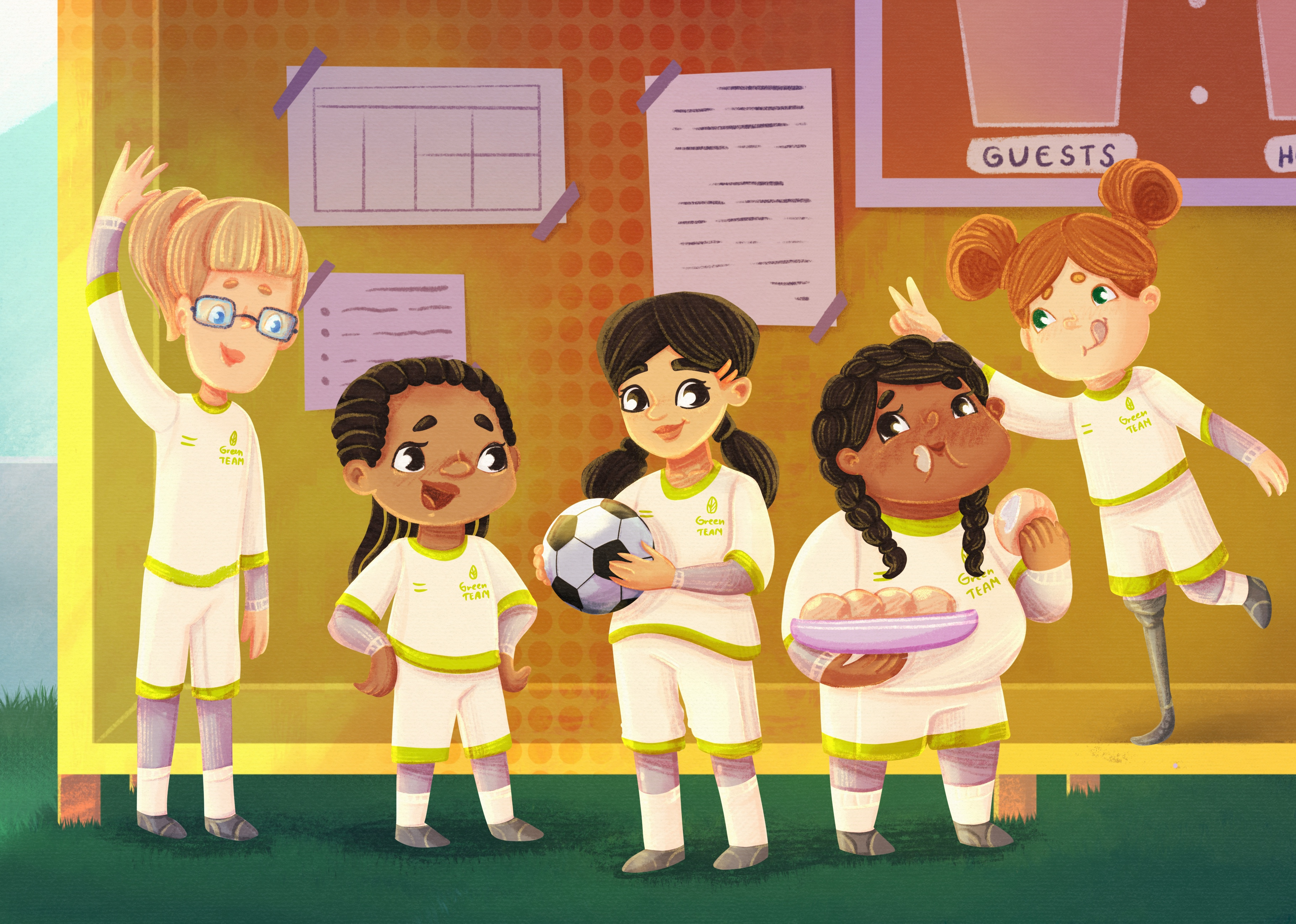 The Football Team - children's book illustration art book character design children illustration illustration inclusion inclusivity kid art procreate racial diversity
