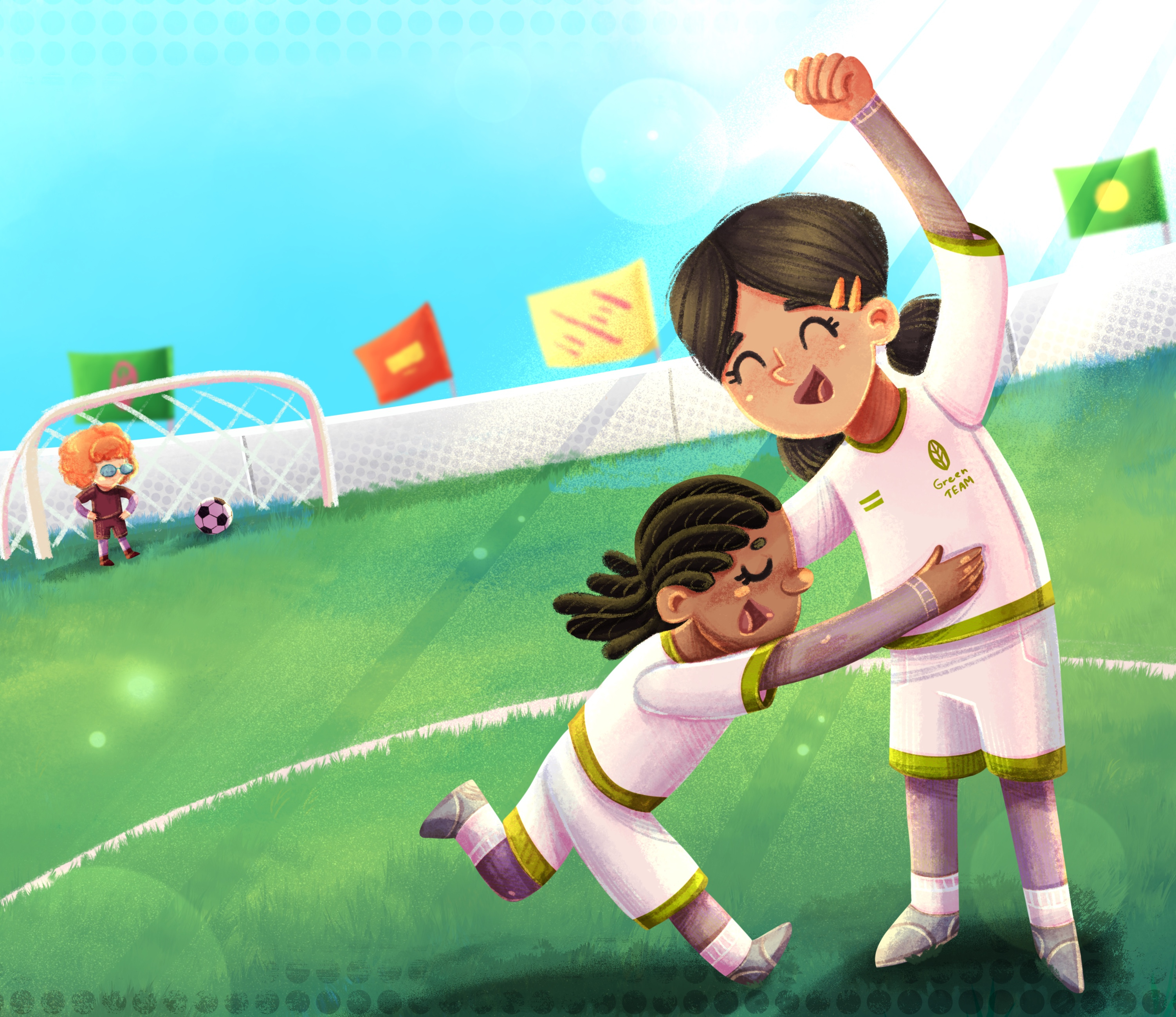 The victory shot - Football Game Personalized Children's book art character design children illustration difference gender illustration inclusivity kid art procreate raster illustration