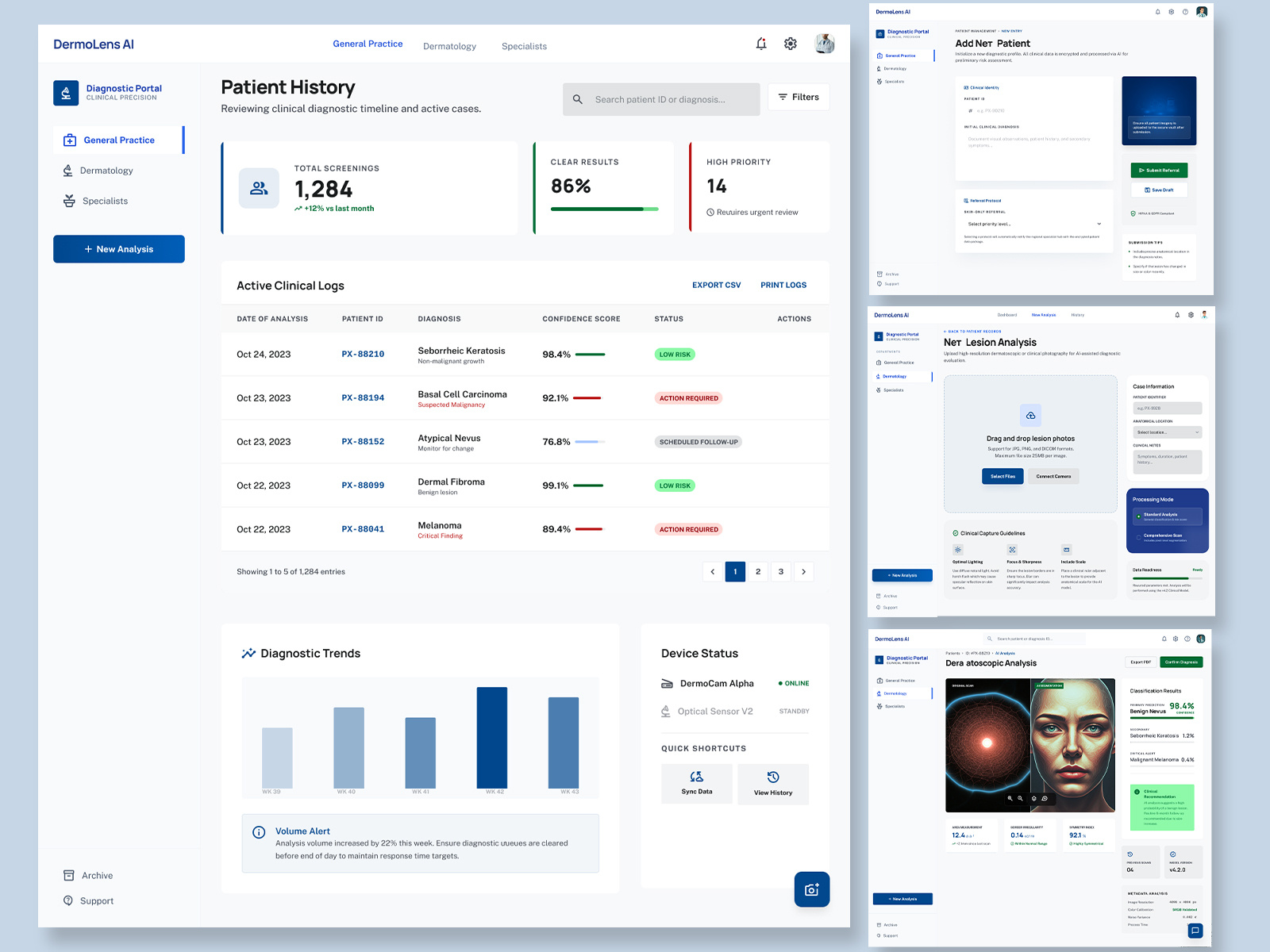 AI Dermatology Dashboard UI/UX – Healthcare Diagnostic Platform
