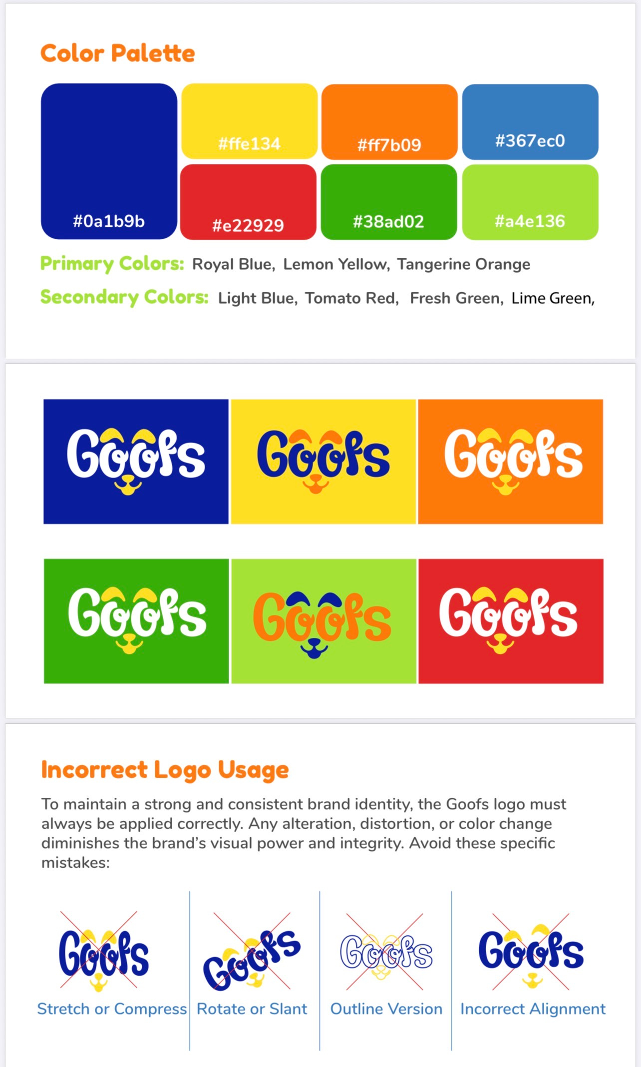 Brand Identity - Goofs brand guidelines brand identity branding design graphic design logo logo design ui uiux visual design