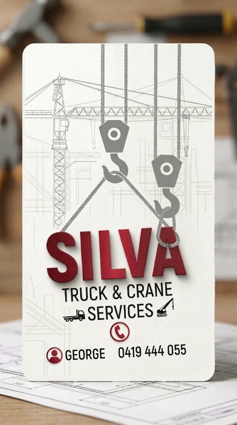 Silva Truck & Crane Services - Business Card Concept 3d branding business card construction crane services heavy industrial lineart logo design machinery mockup premium print design silva trucking