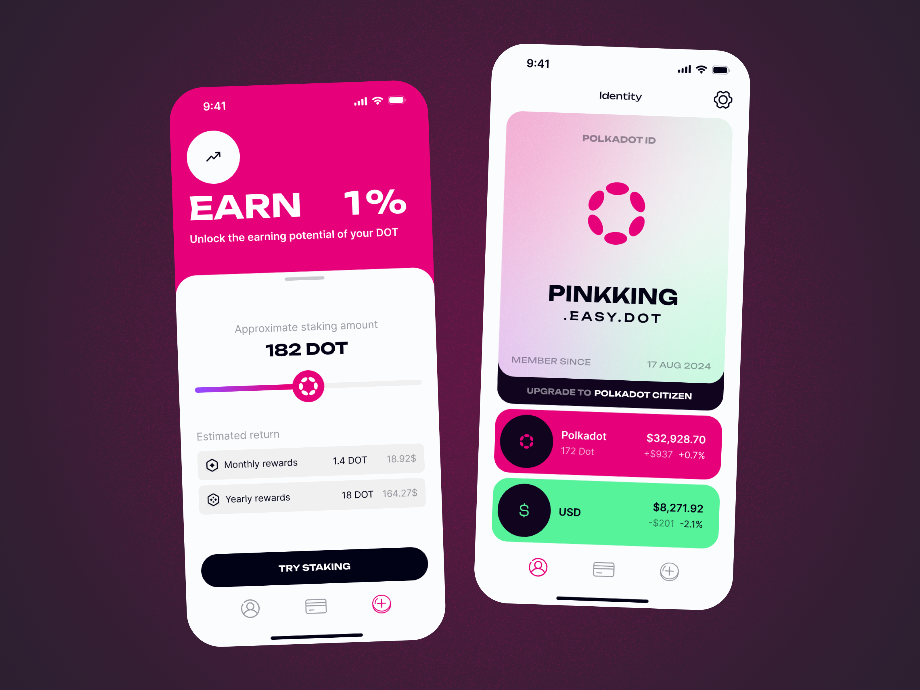 Polkadot app app app design blockchain crypto fintech productdesign vibrant web3