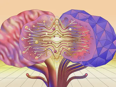 The Parallels between neuroscience and ML - The Transmitter affinity brain design editorial future graphic illustration illustrator medical ml neuroscience psychedelic retro science study surreal technology texture vector virtual