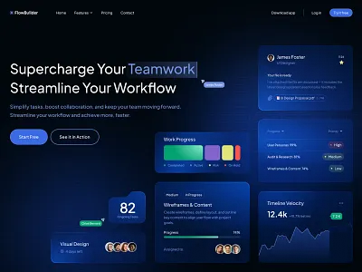 SaaS Landing Page - Workflow and Project Management clean ui conversion focused dashboard landing page landing page modern design product design productivity app project management saas ui ui design ux design ux ui web app design website design workflow platform