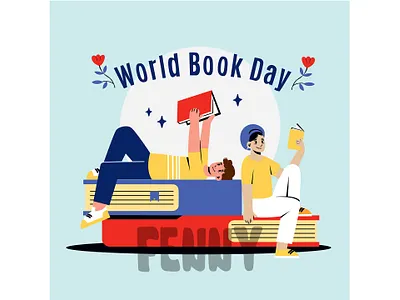 Colorful Illustration to Commemorate World Book Day book bookstore cartoon course dictionary education educational hobbies journal knowledge learning library literature novel page reading school students technology textbook