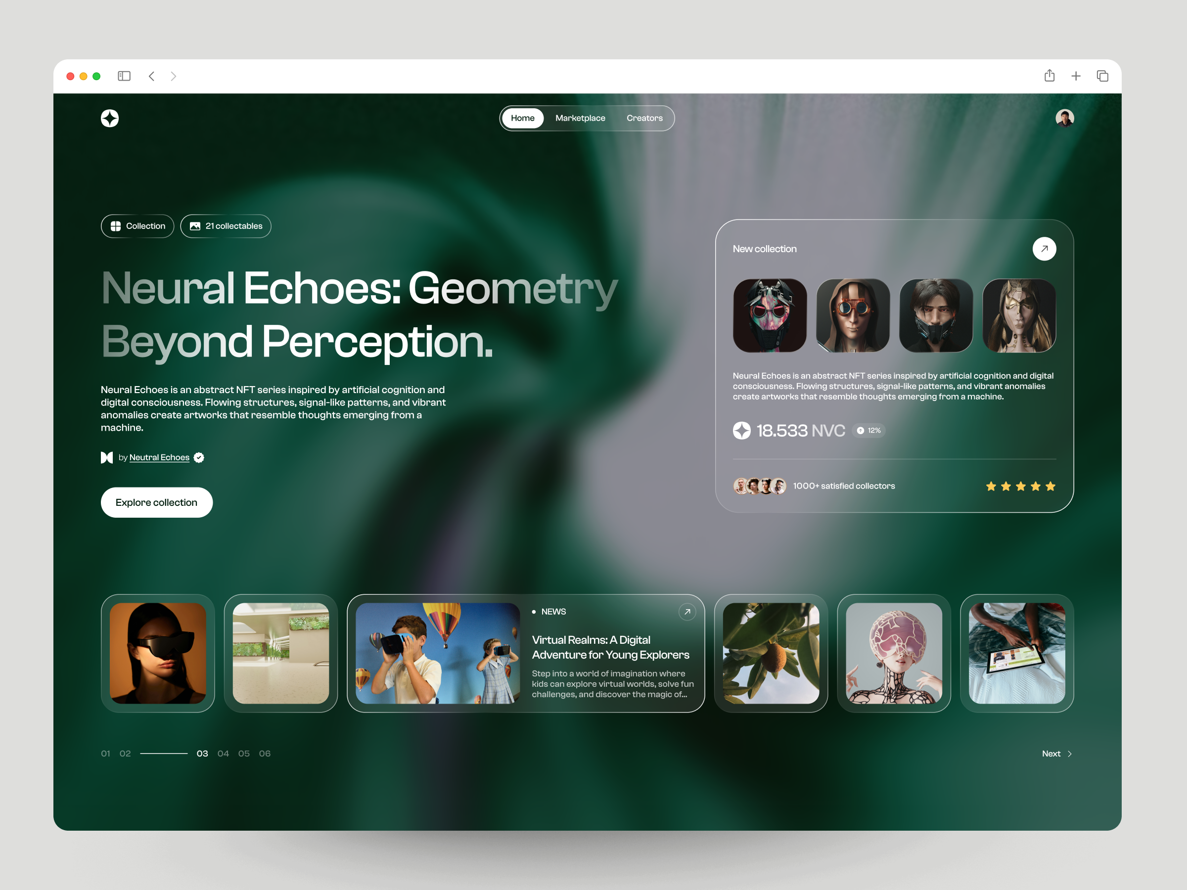 NFT marketplace concept art blockchain futuristic glass glassmorphism landingpage marketplace modern nft virtual web