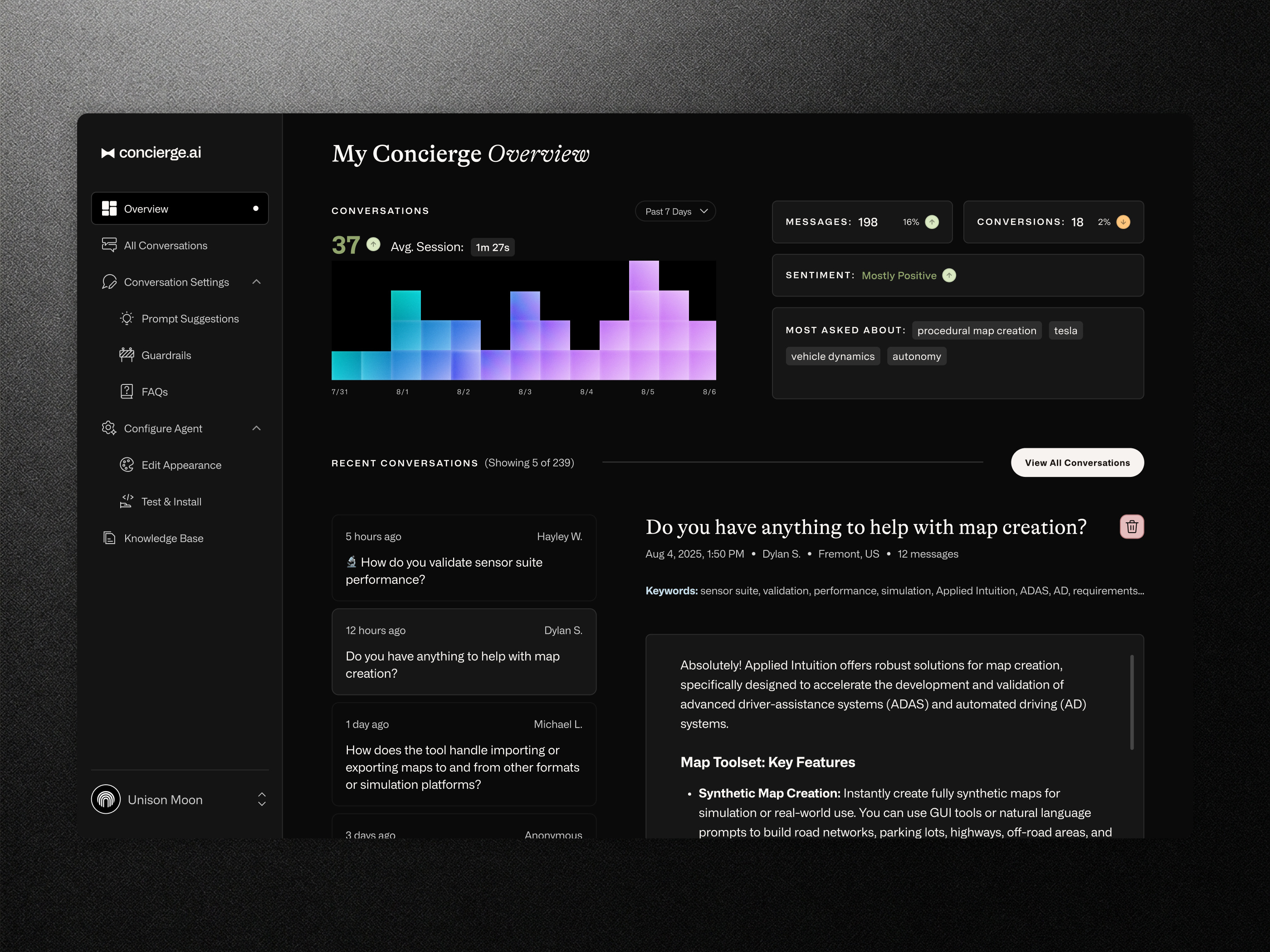 Concierge Dashboard Exploration ai dark mode dashboard data desktop graph product ui ux
