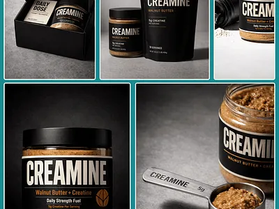 Performance Nutrition Brand ID - Creamine brand id brand strategy branding creatine fitness graphic design nutrition brand packaging visual system walnut spread