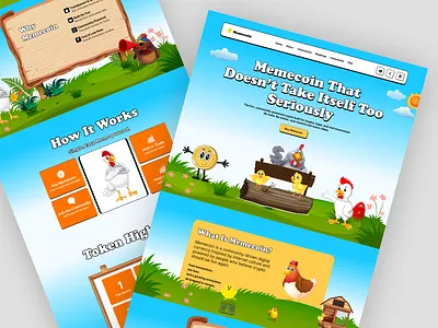 Memecoin Web Design blockchain ui cartoon website creative landing page crypto landing page crypto website figma design fun landing page illustration ui landing page meme website memecoin playful ui product design responsive web design saas website token website ui design ux design web3 design website design