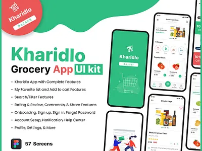Kharidlo Grocery App UI KIT app branding design graphic design grocery app grocery figma app illustration logo typography ui ux vector