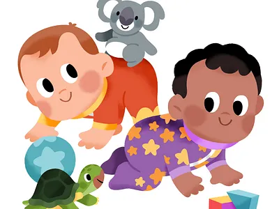 👶🏽🐢👶🏼 animal books cute illustration illustrator kids pet play tortoise vibrant