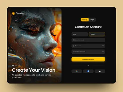 AI Platform Signup Page Web Design ai platform authentication page dark ui form design futuristic design glassmorphism landing page login form modern interface product design saas design signup page startup website tech design ui design user onboarding ux design web design