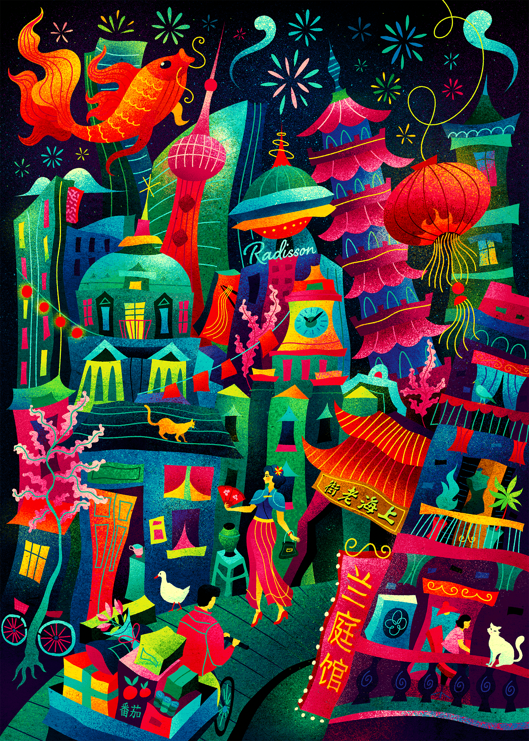 Spring Lanterns of Shanghai abstract adobe illustrator asia buildings cat china city culture design duck fashion illustration metropolis nature oriental pattern shanghai texture vector woman