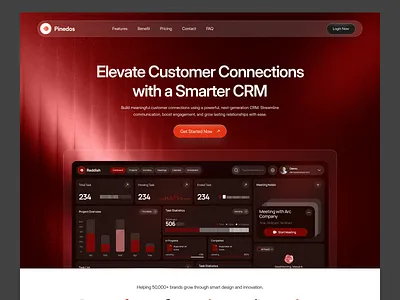 CRM SaaS Landing Page – Customer Management Platform UI branding clean ui crm cro dashboard graphic design grid layout luxury minimalist product red saas startup ui uiux ux web design webflow website website design