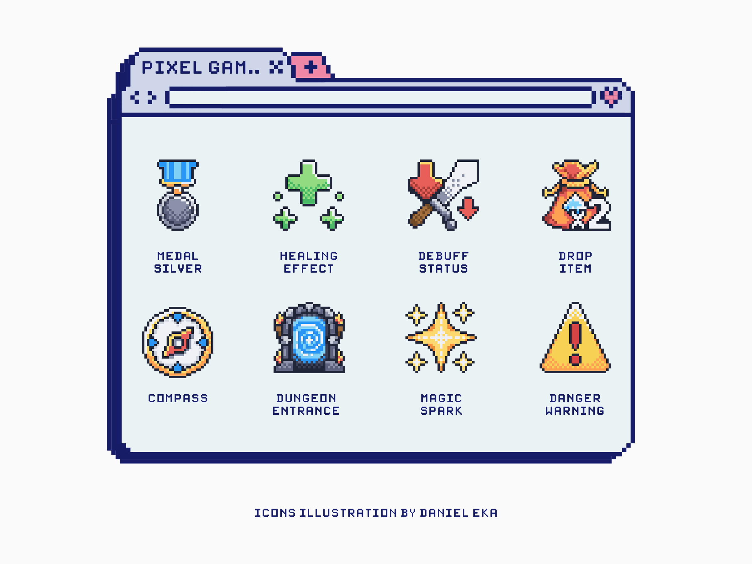 Pixel Gaming Icon Set | Vol. 2 designassets gamedev gameui gamingicon icon icondesign iconography iconset indiegamedev pixelart pixelicon retrodesign retroicon rpg rpgicon ui uiassets uidesign uikit