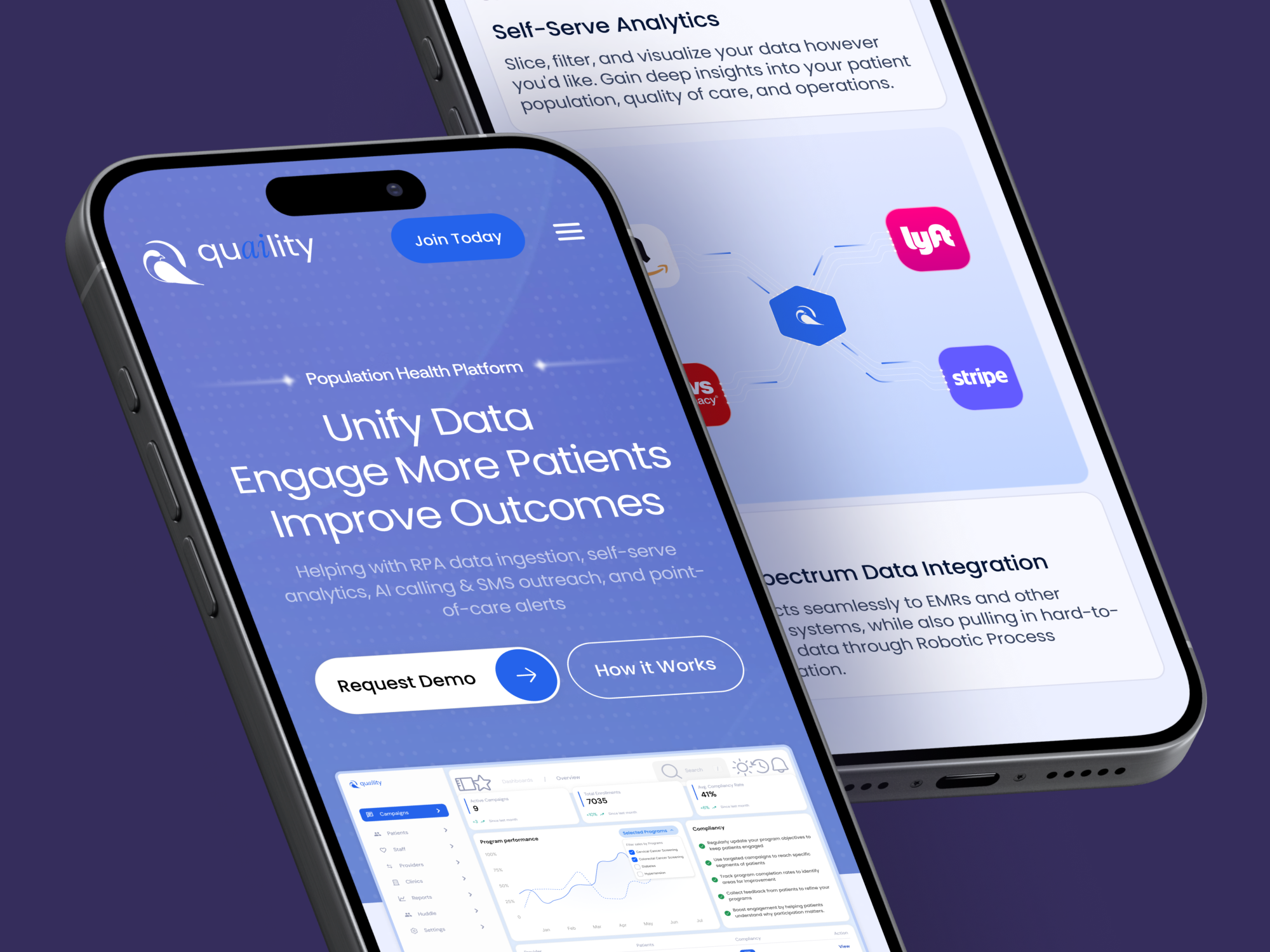 Quaility | MedTech AI Population Health Platform ai b2b figma framer landing page redesign responsive design saas startup ui ux webdesign webflow website website design wordpress