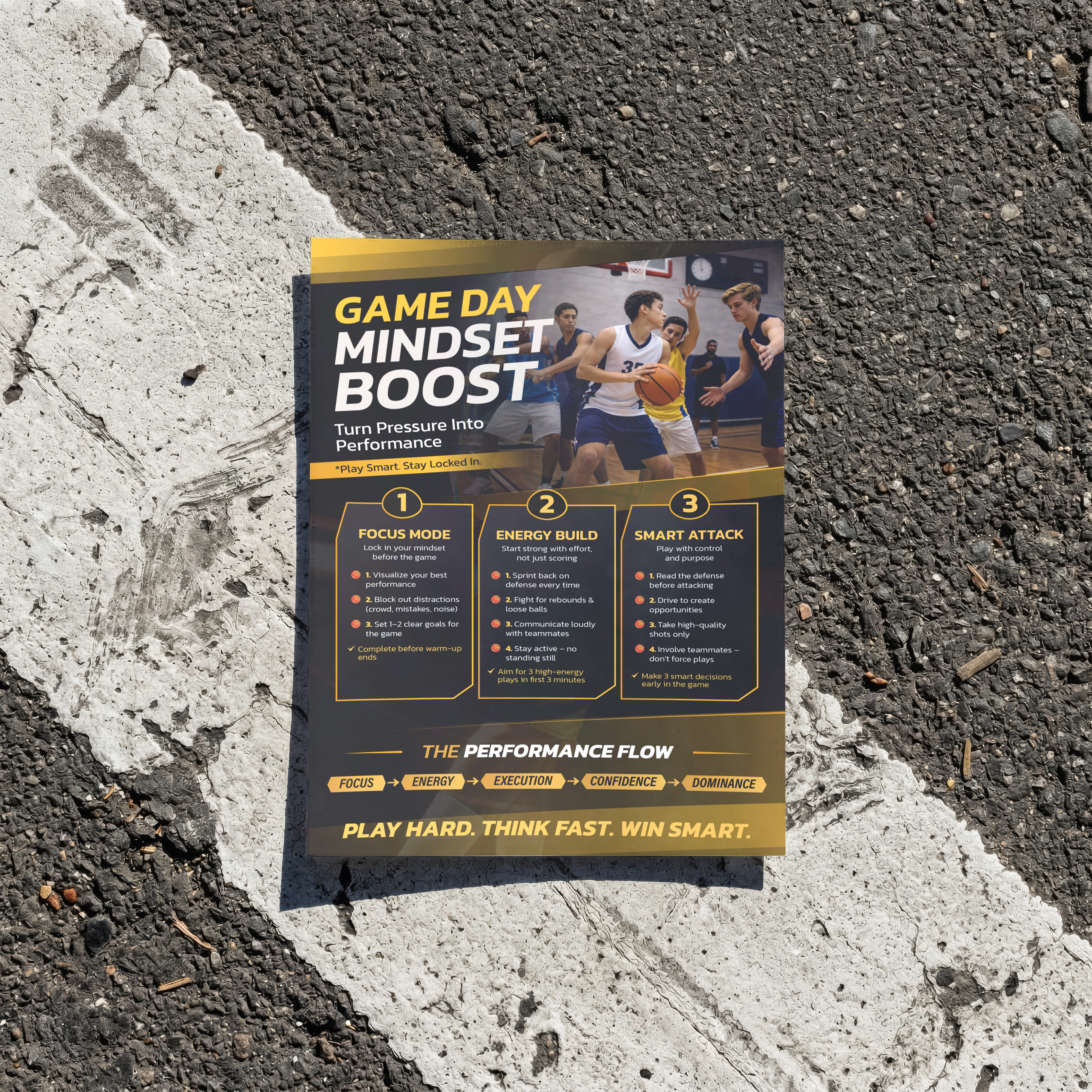 Game Day Mindset Boost – Basketball Flyer Design athletic basketball branding design fitness flyer flyer design minimal modern design poster design social media design sports flyer sports poster template vector web