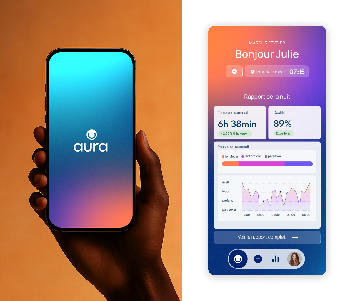 aura app branding data graphic design mobile sleep tracking ui