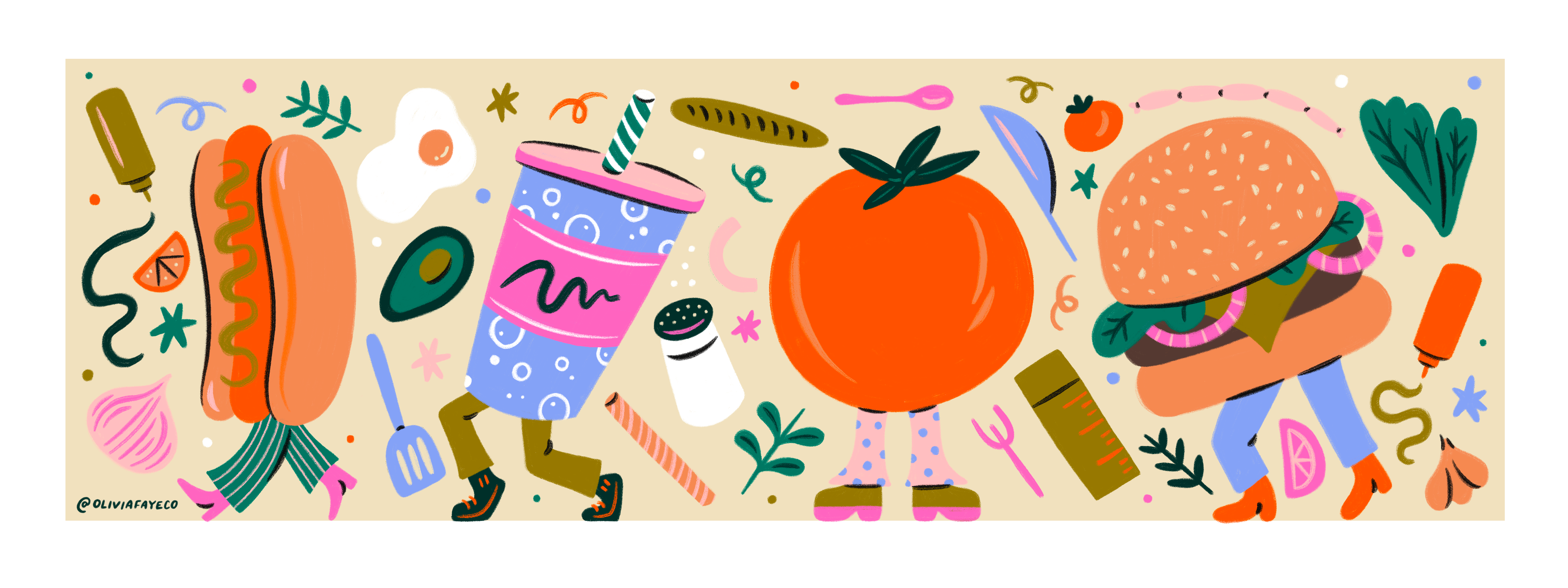 Foodie Mural design drink fast food food hand drawn illustration mural procreate restaurant tomato