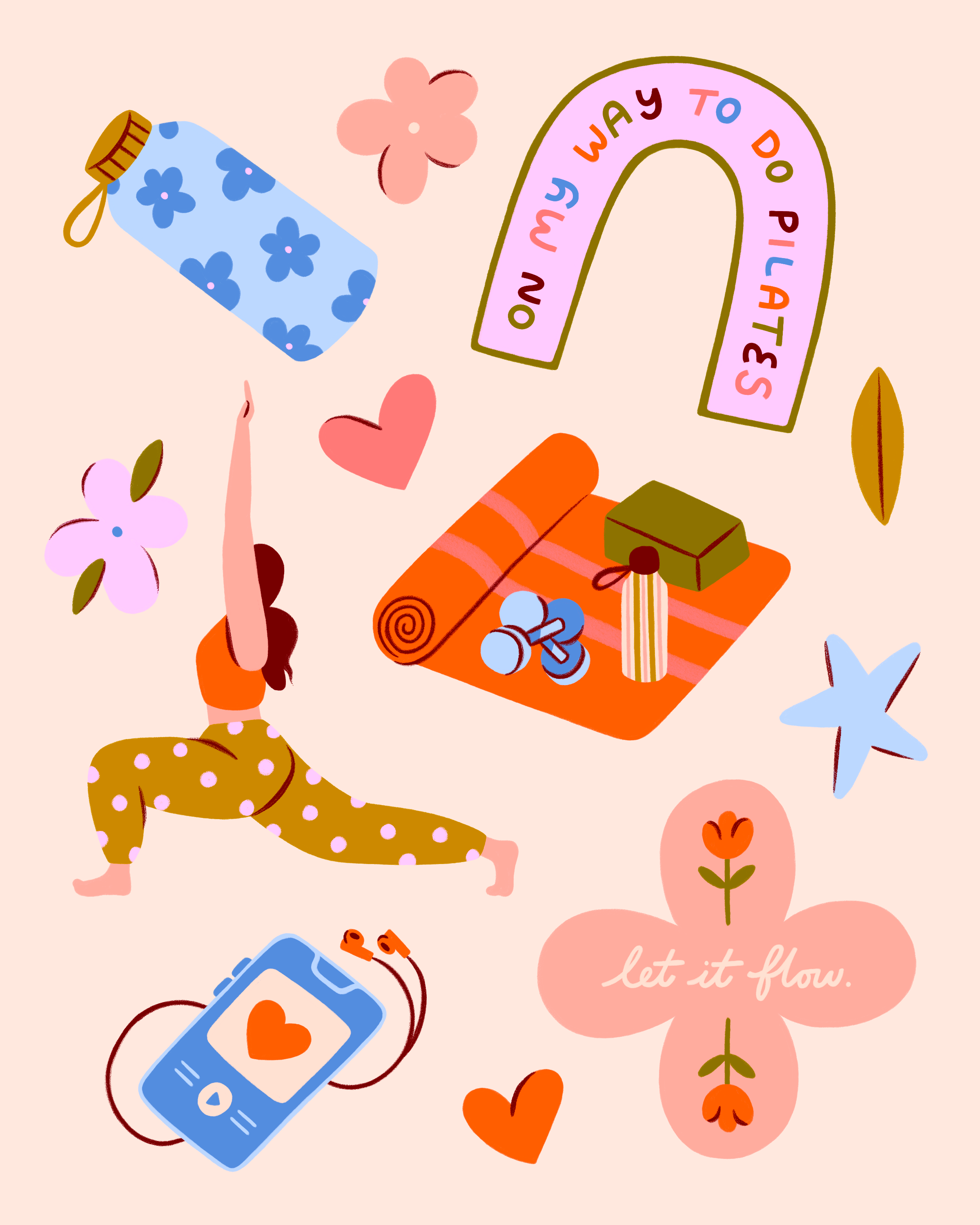 Pilates Stickers design hand drawn health illustration illustrator lettering people pilates procreate sticker yoga