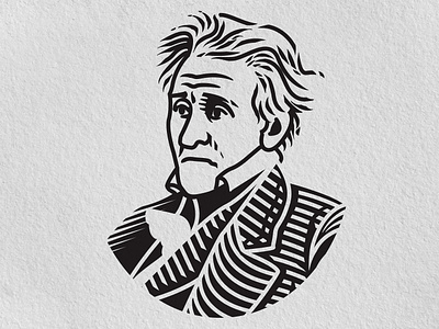 Minimal Woodcut Illustration N°2 : Andrew Jackson andrew jackson black and white engraving etching heritage illustration intaglio pen and ink scraperboard scratchboard us president woodcut
