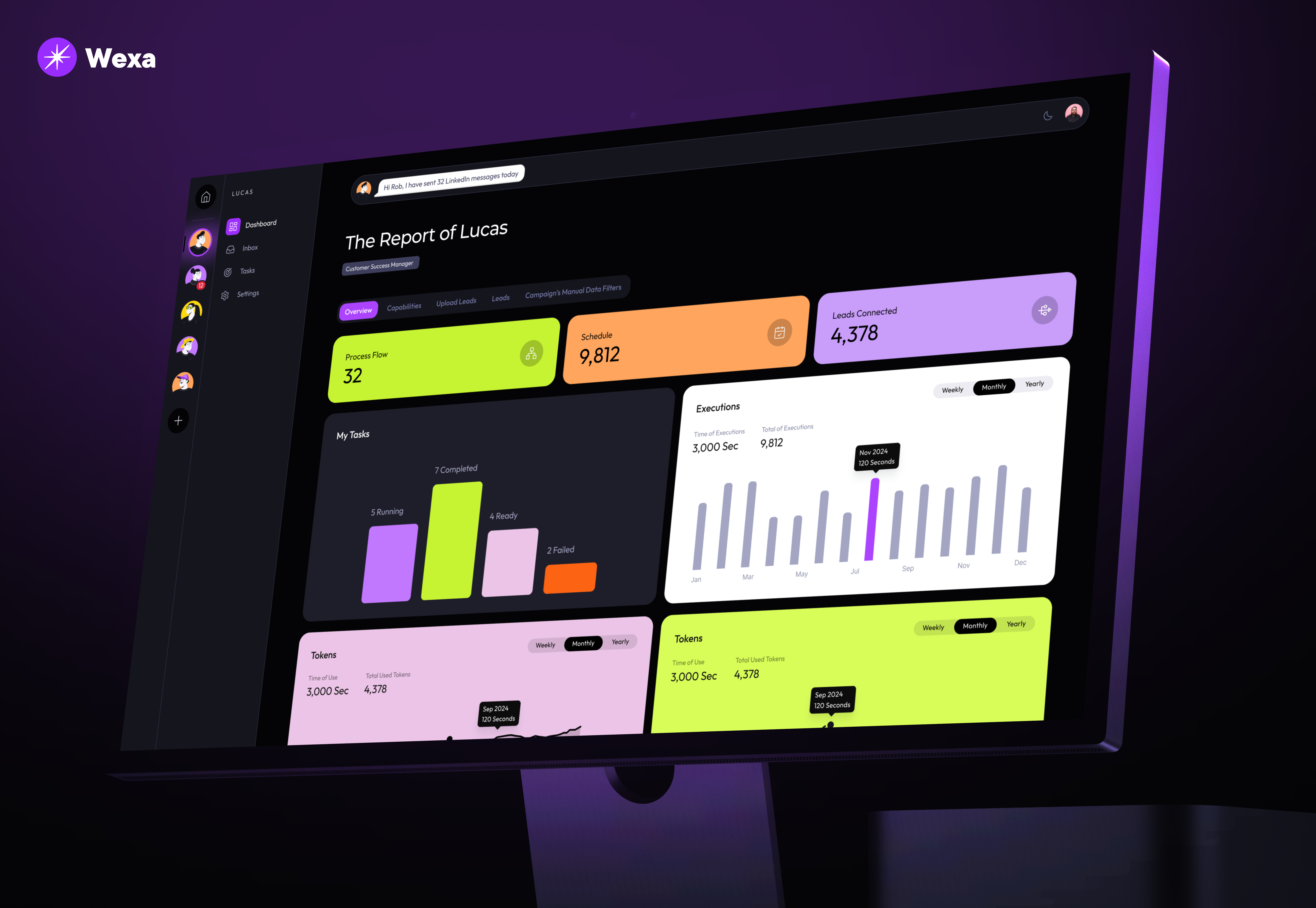 Wexa | Real-Time Agent Performance Monitoring ai analytics darkmode dashboard productdesign saas salesautomation uxdesign wexa