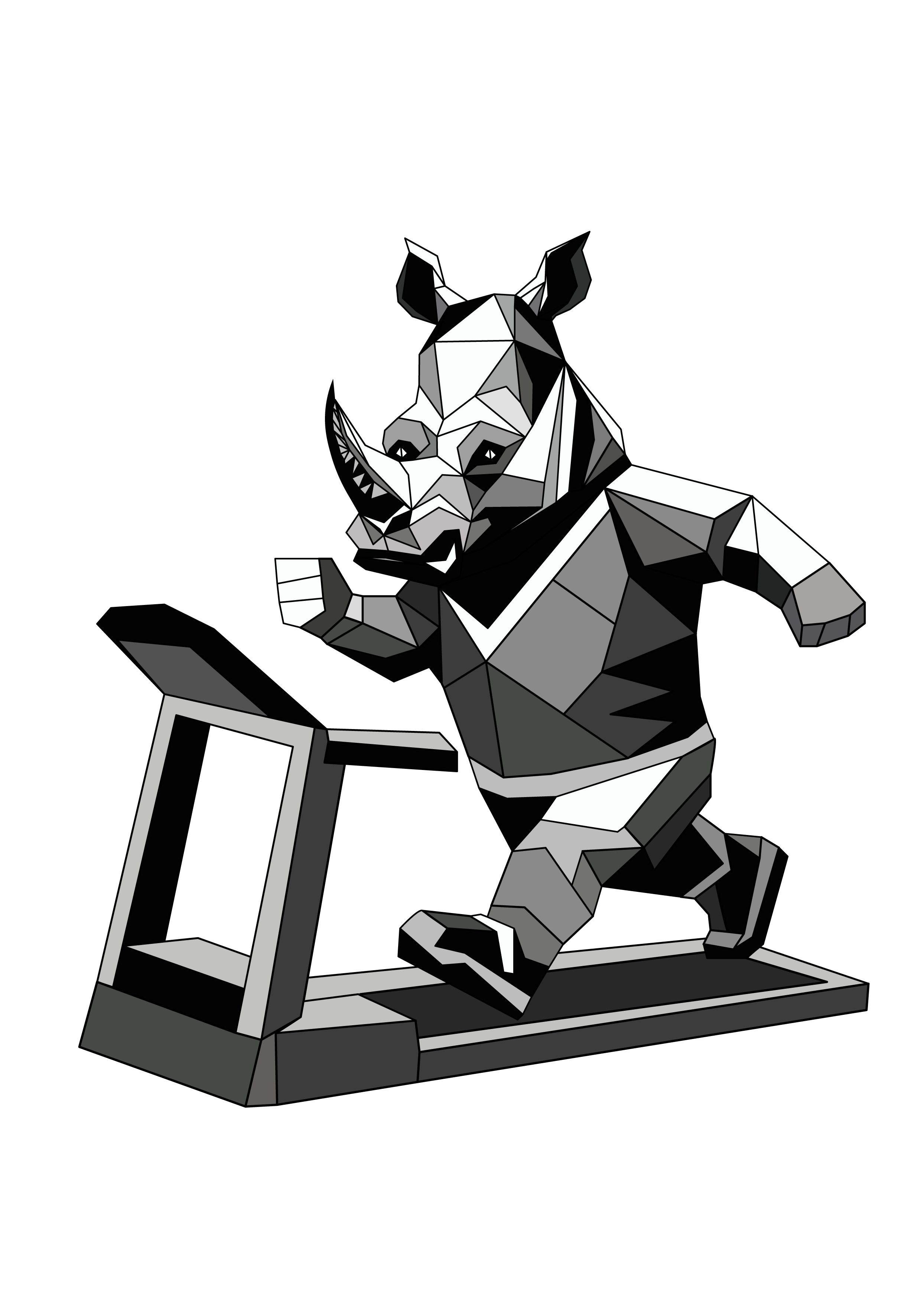 Rhino Ray Running on Treadmill athlete black and white cardio endurance fitness geometric gym low poly minimal motion polygonal ray rhino running sport sticker training treadmill workout