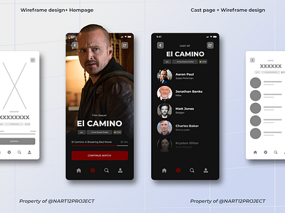 "EL CAMINO" Streaming Mobile app design + Wireframes. app branding design mobile movie streaming ui uidesign