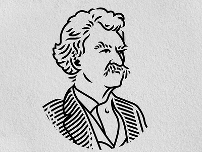 Minimal Woodcut Illustration N°3 : Mark Twain black and white engraving etching heritage illustration intaglio mark twain pen and ink scraperboard scratchboard woodcut