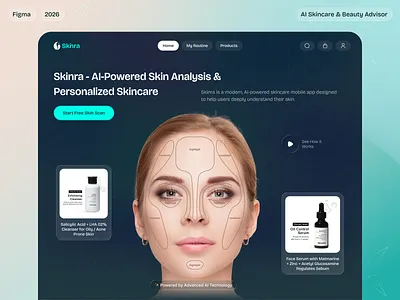 Skinra: Redefining AI-Powered Skincare Experience ai care design glow product design serum skin skin treatment skincare skincare web skincare web design treatment ui ui design ux uxdesign web web design