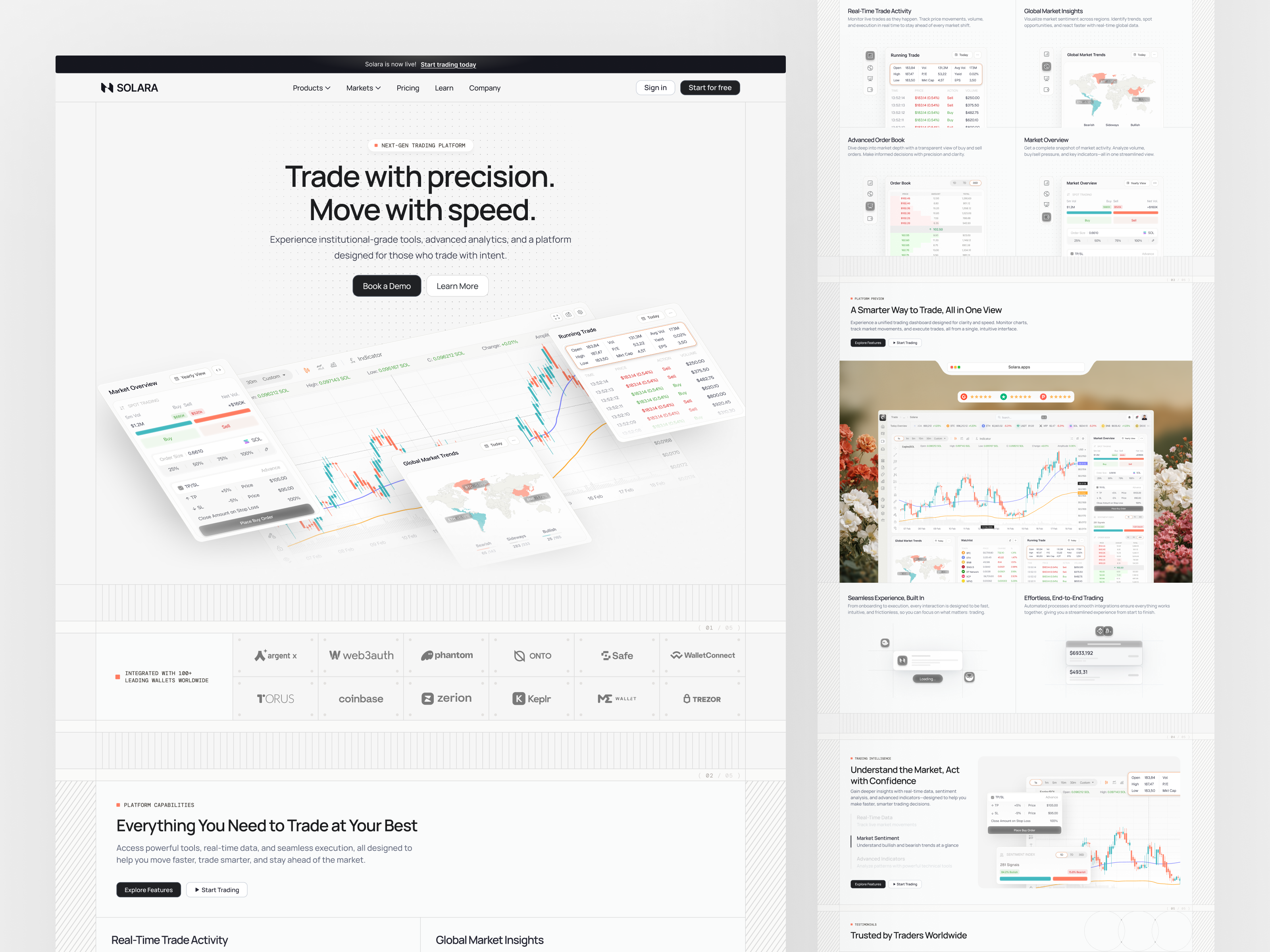 Solara - Trading Platform Landing Page analysis bitcoin clean crypto crypto wallet cryptocurrency emura finance financial crypto landing page investment investment web judha landing page design modern product design saas saas design saas landing page technology trading