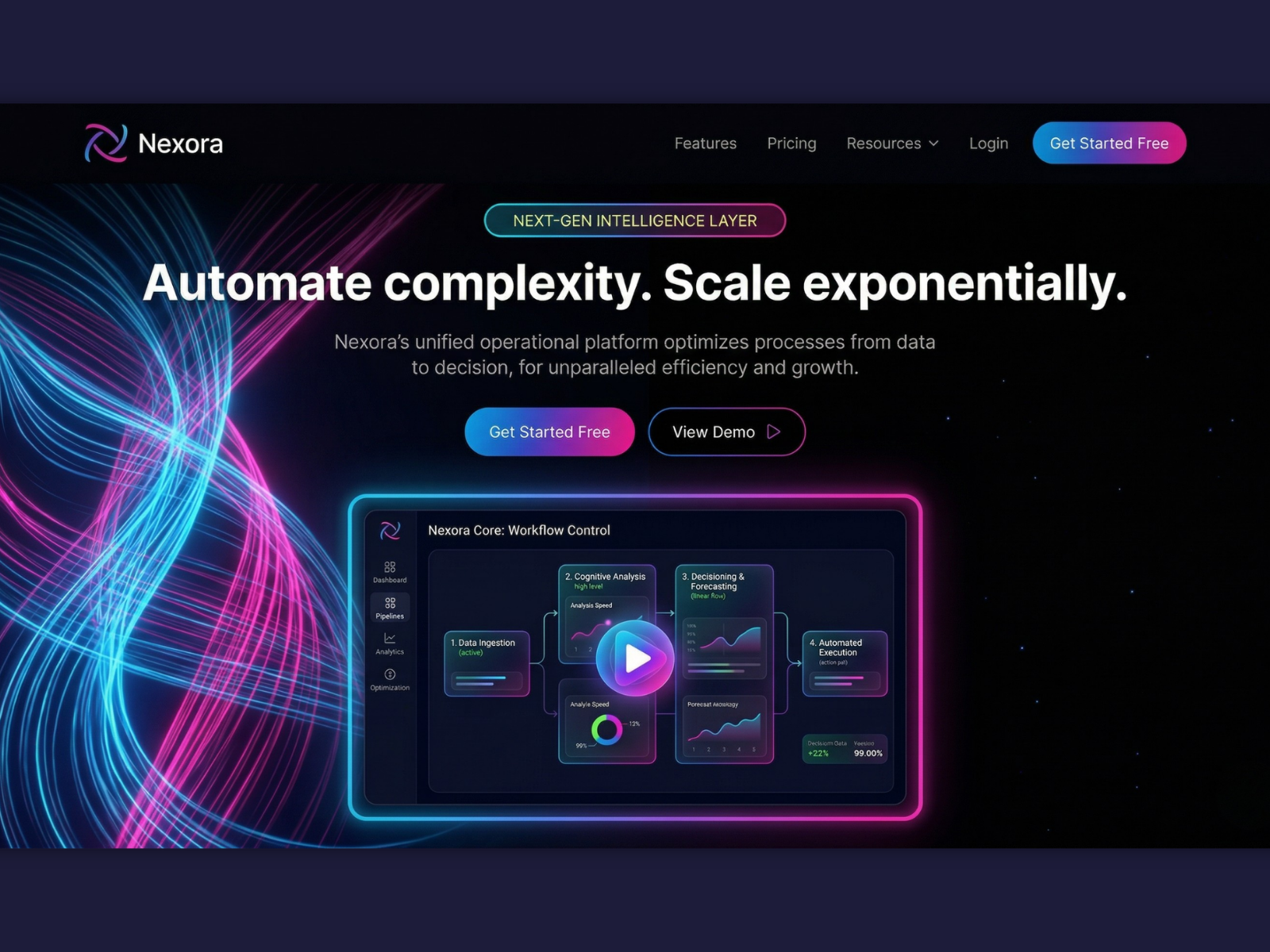 Nexora — Next-Gen SaaS AI Platform Hero Section ai dark ui dashboard dribbble figma futuristic gradient hero section landing page product design saas startup ui design ux web design