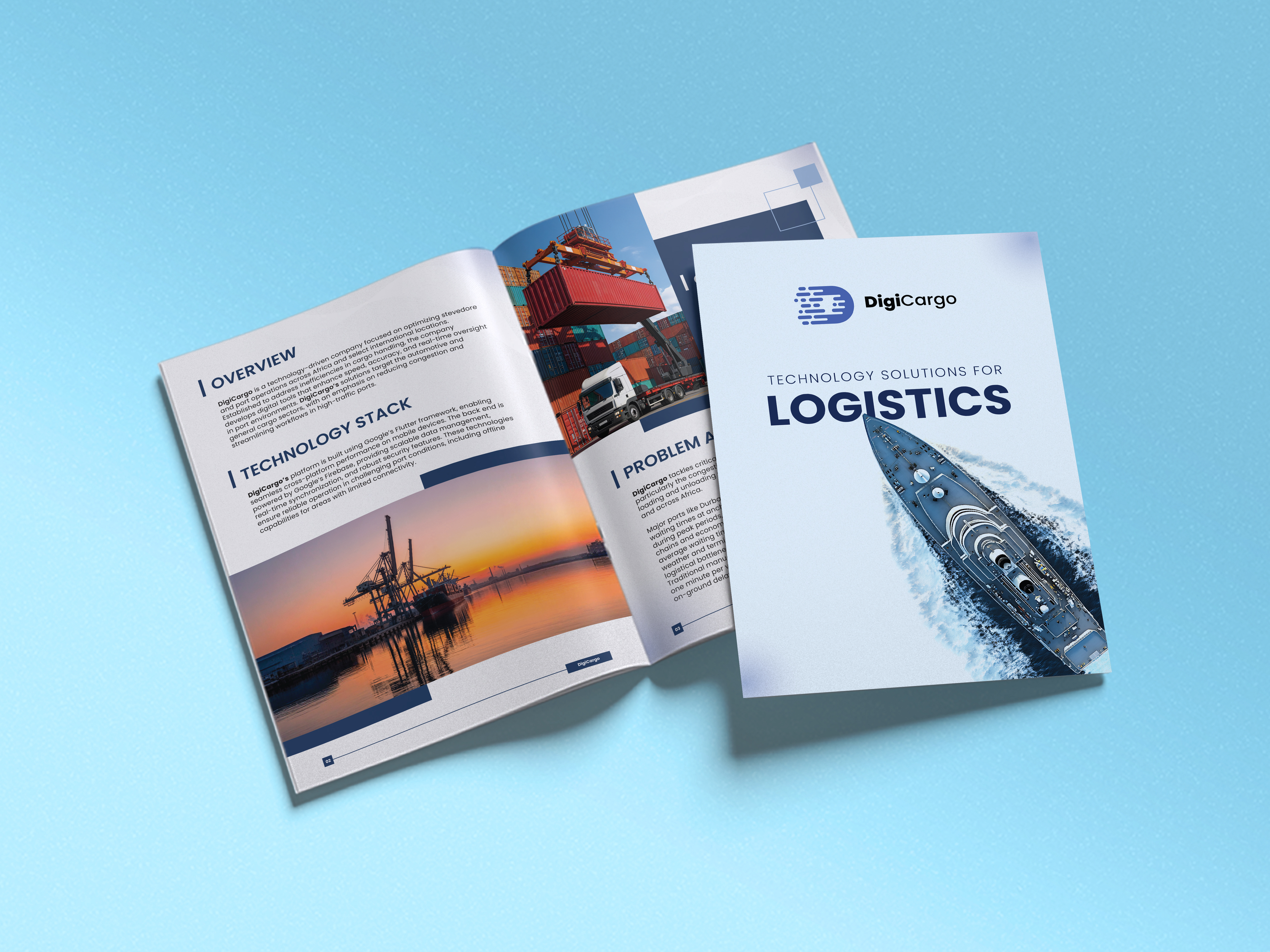 DigiCargo | Brochure Design 3d adobe illustrator adobe photoshop app brand identity branding brochure brochure design design graphic design illustration investor logistics logo one pager typography ui ux vector visual identity