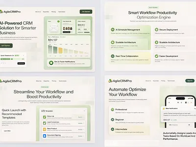 AI CRM SaaS Landing Page — Workflow Automation UI ai aiproduct automation b2b crm dashboard figmadesign interface landingpage minimalui modernui productdesign saas saasdesign startupdesign uidesign uxdesign webdesign webui workflow