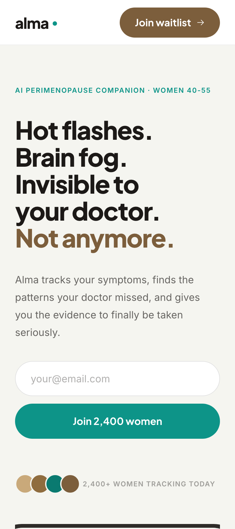 Alma - AI perimenopause companion. Landing page design. Image 2