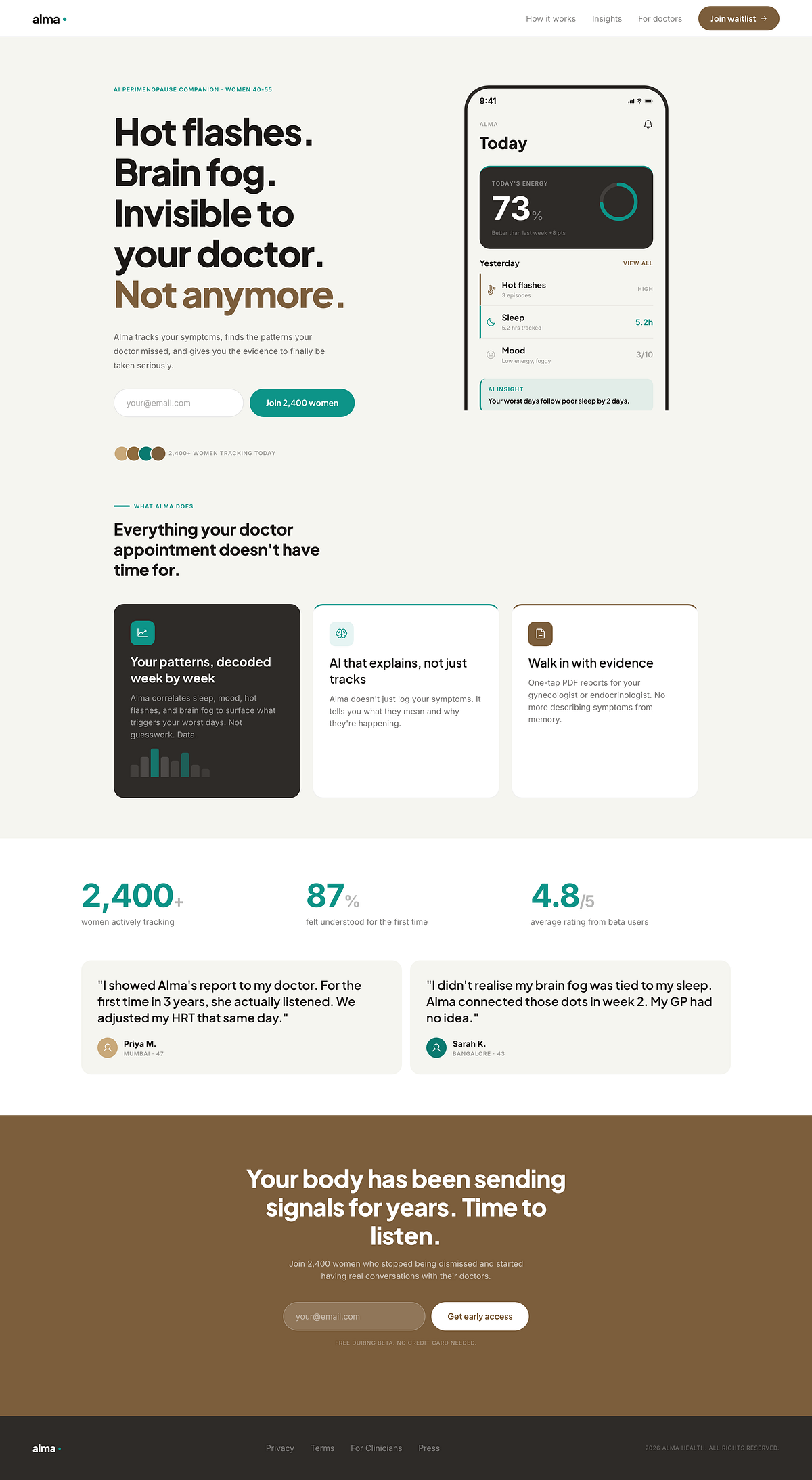 Alma - AI perimenopause companion. Landing page design. Image 3