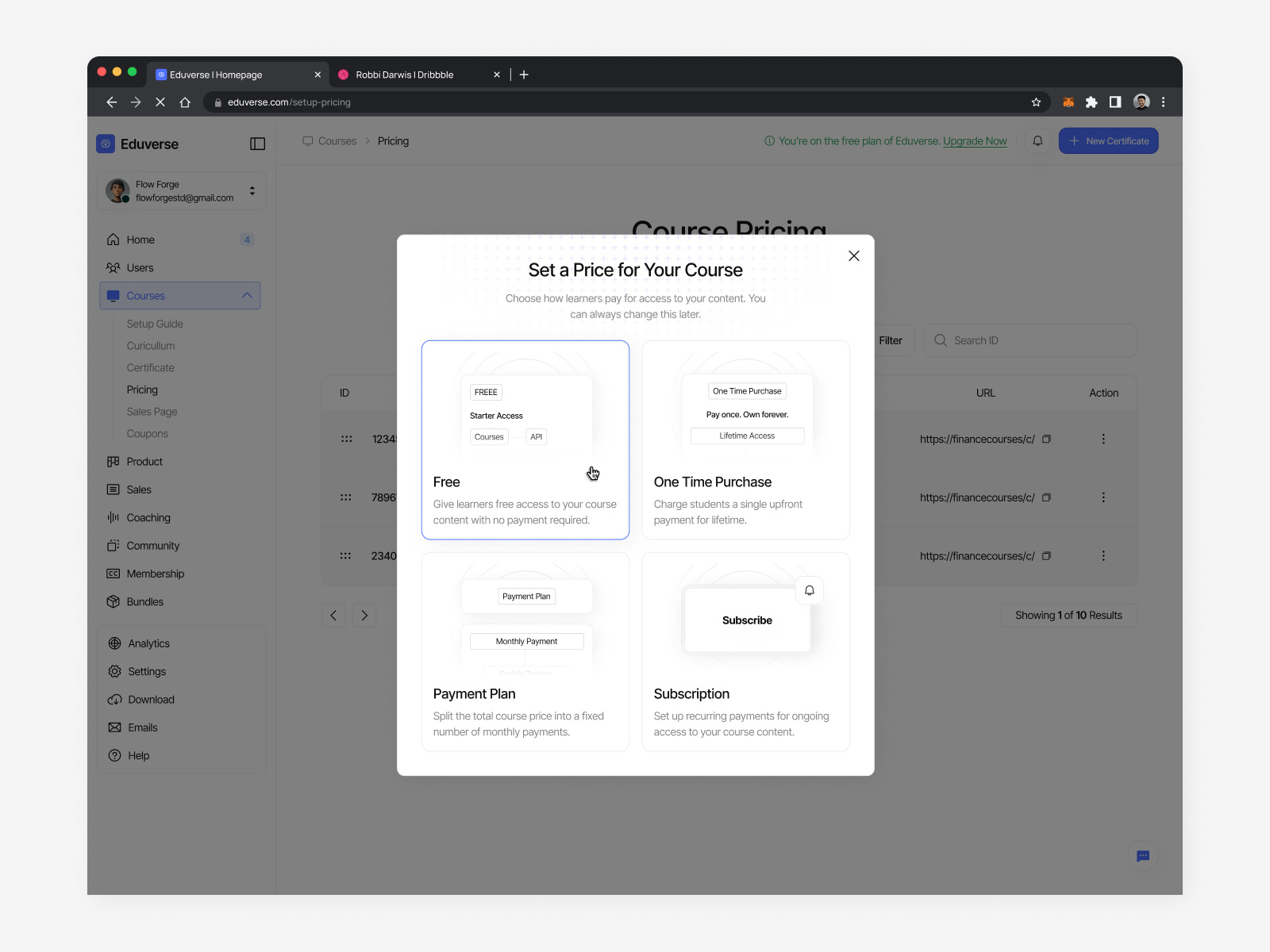 Eduverse - AI for Online Course Creator (Pricing Setup) ai education ai product certificate creator community platform course builder course creation course platform design systems education app edutech generate course learning management system learning platform online course creator podcast builder redesign saas setup curriculum ui ux design web app