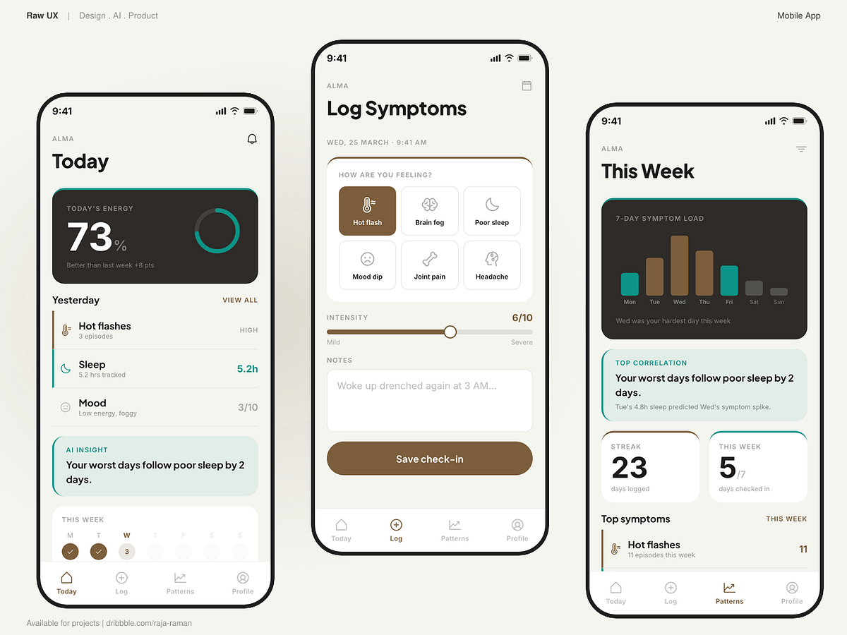 Alma - symptom tracker and insights | Mobile app.