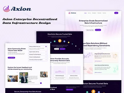 Axion Enterprise Decentralized Data UI/UX. app design blockchain cleanui coinmarket crypto design crypto landing page cryptocurrency decentralized financial fintech landing page modern responsive saas startup tech uiux web3 website design