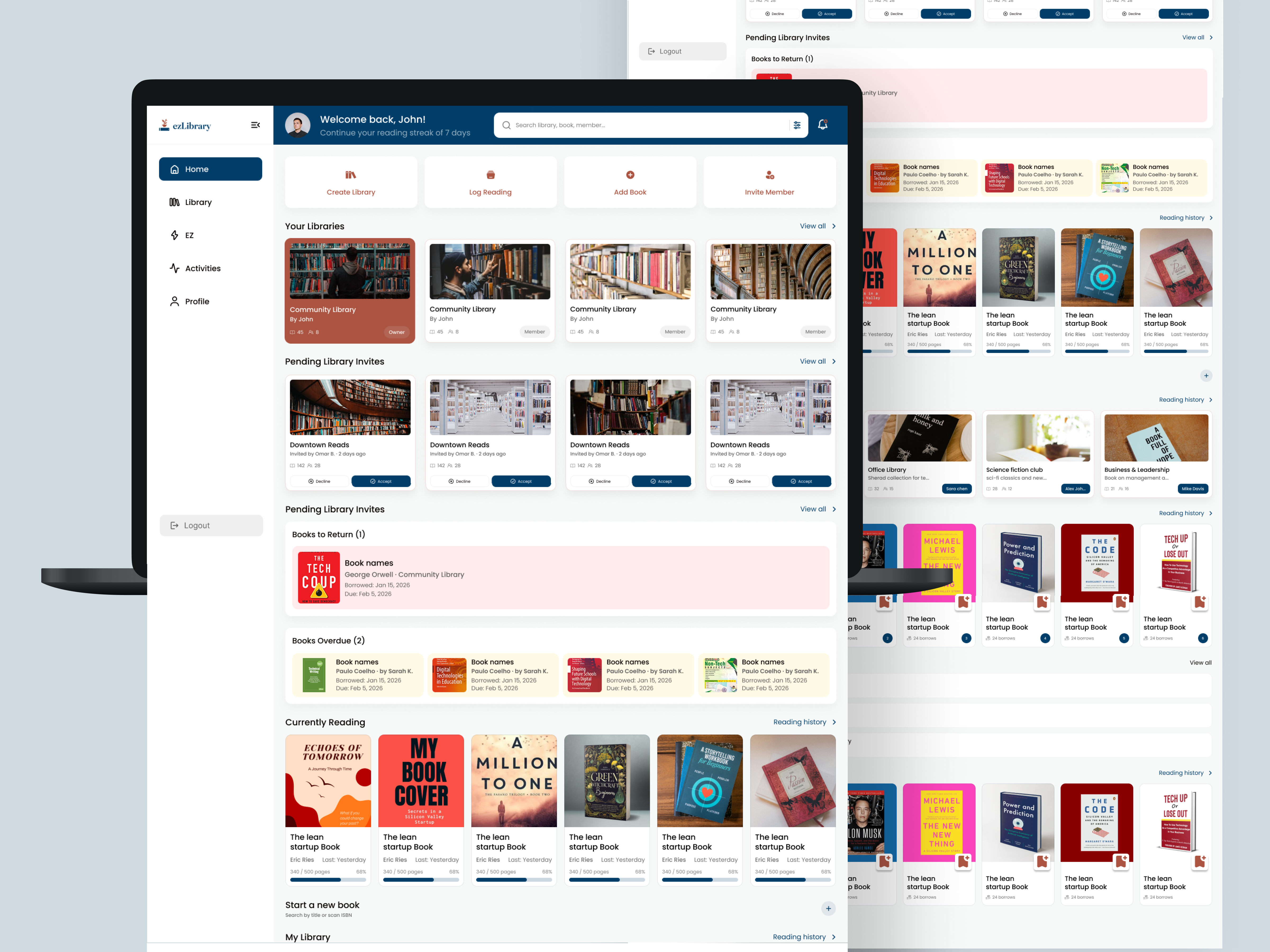 Digital Library & Book Management Dashboard book management book tracking clean ui dashboard design digital library ezlibrary filter design library management profile dashboard reading tracker saas dashboard ui ui design uiux web application