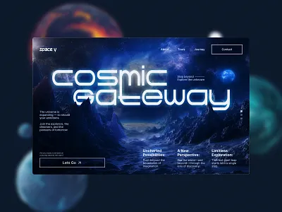 Cosmic Gateway — Futuristic Space Travel Website art direction concept design creative design design concept digital design futuristic design hero section immersive design interface design landing page modern ui sci fi space ui typography ui design ux ui visual design web design web ui website design