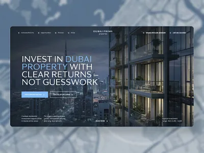 Dubai Real Estate Investment — Landing Page UI corporate design dashboard ui dubai real estate financial ui fintech ui interface design investment platform landing page luxury real estate minimal design modern ui product design property investment real estate typography ui design ux ui web design web ui website design