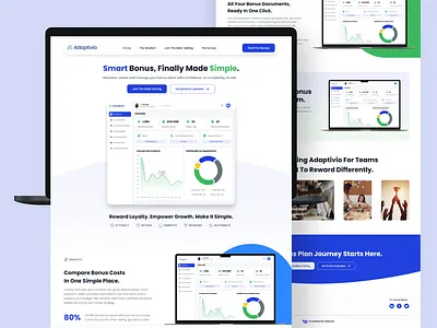 Adaptivio — Smart Bonus & Employee Reward Management SaaS b2b web design bonus management clean ui dashboard design data visualization fintech ui hr tech landing page modern ui saas landing page ui user experience ux design web web design