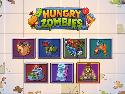 Slot Symbols & Game Icons UI | Hungry Zombies 2d game art asset design cartoon icons casino icons casual game art game assets game icons game illustrator icon design mobile game icons slot game ui slot icons slot symbols ui icons vector icons