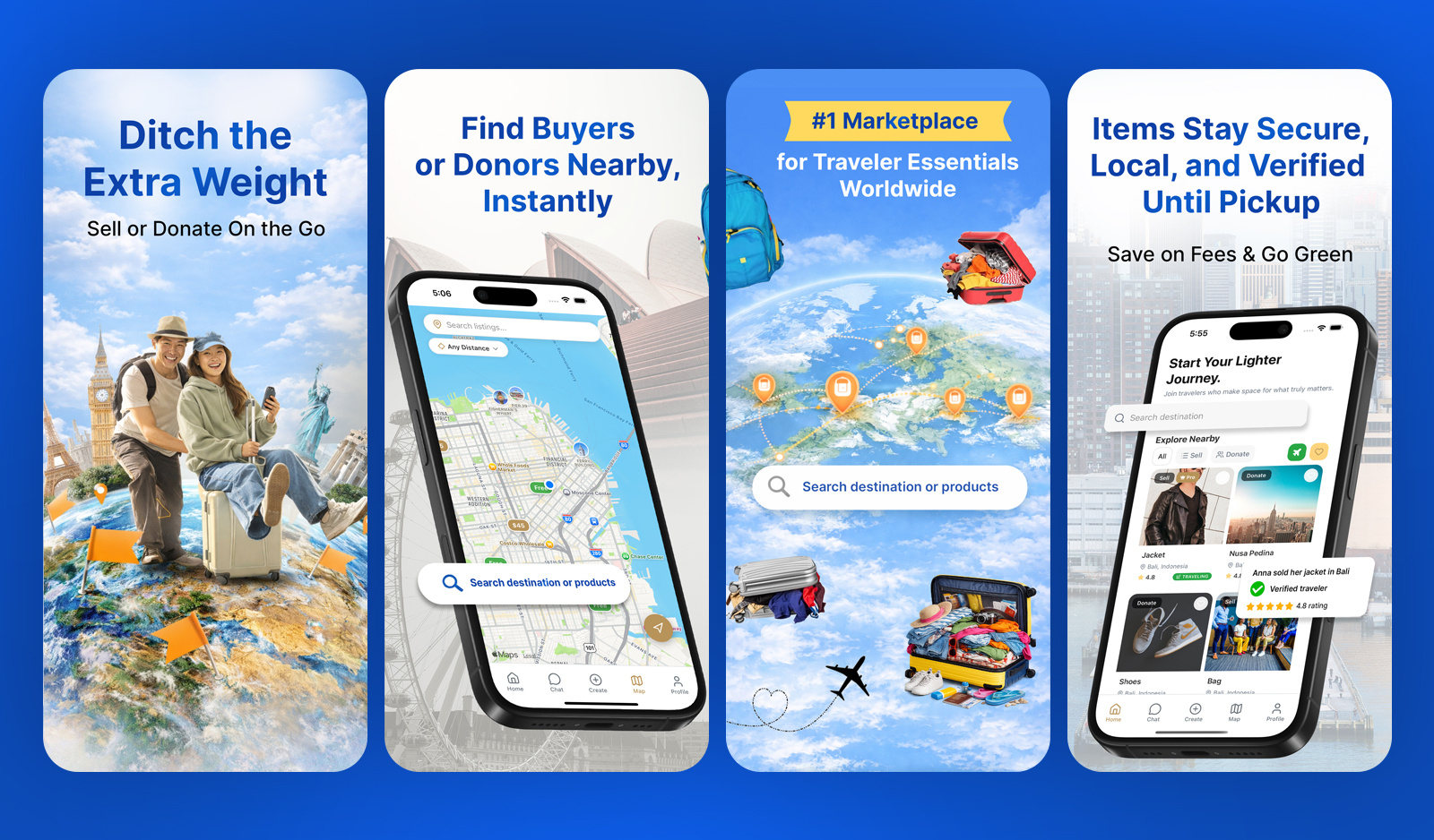 App Store Screenshots | Luggage Sharing App app store app store screenshots app store screenshots designer ios screenshots luggage app marketplace marketplace app mobile screenshots play store play store screenshots travelling app