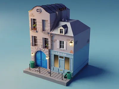 Low Poly Paris (2) - Laverie 3d architecture blender building catwalk city cycles france illustration laundry laverie lowpoly lowpolyart paris retro storefront street tiny scene