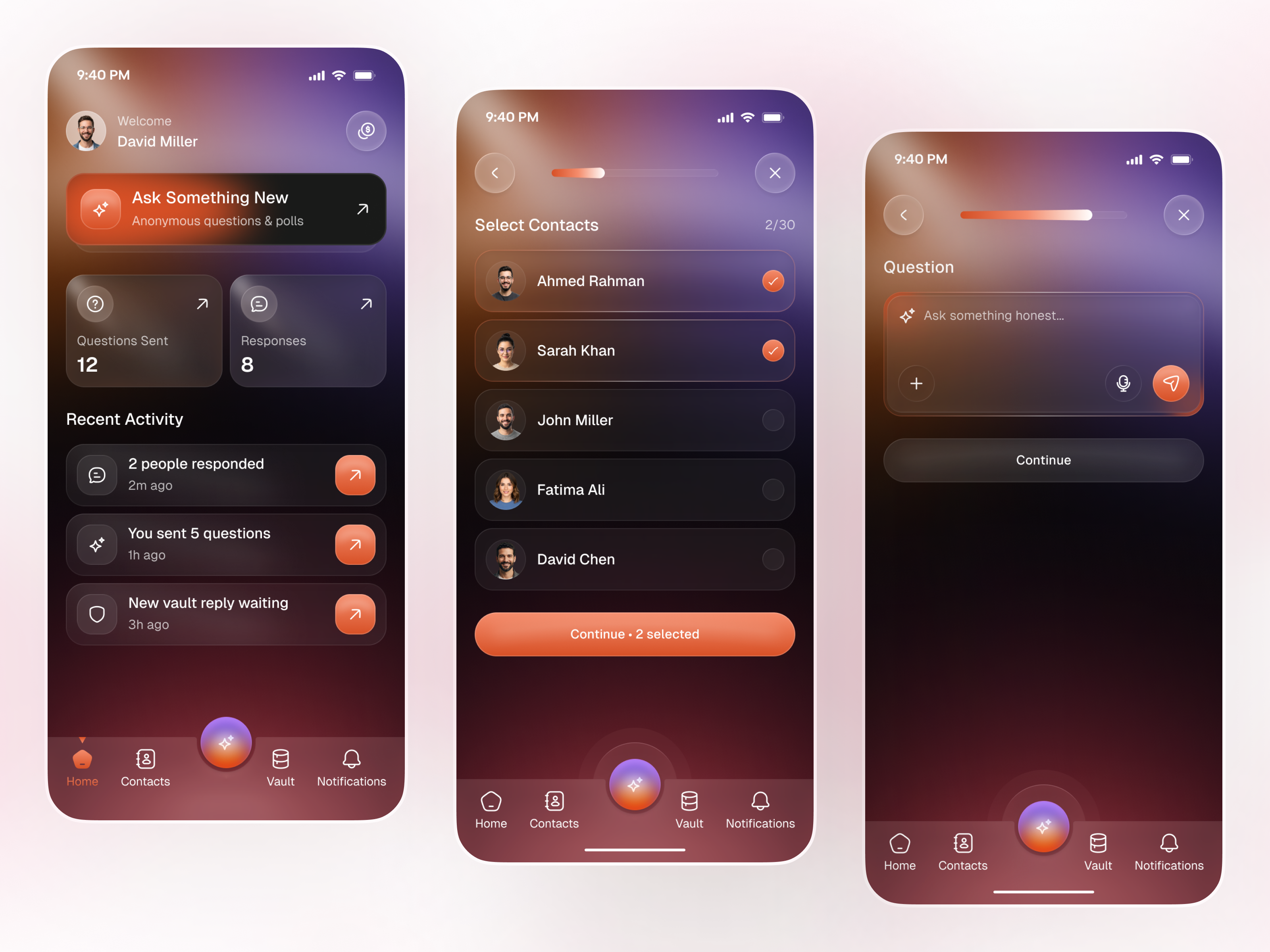 Anonymous Q&A App – Modern Social Interaction & Polls Experience anonymous app app ask me anything design feedback app glassmorphism messaging app polls ui qa app social app startup ui web